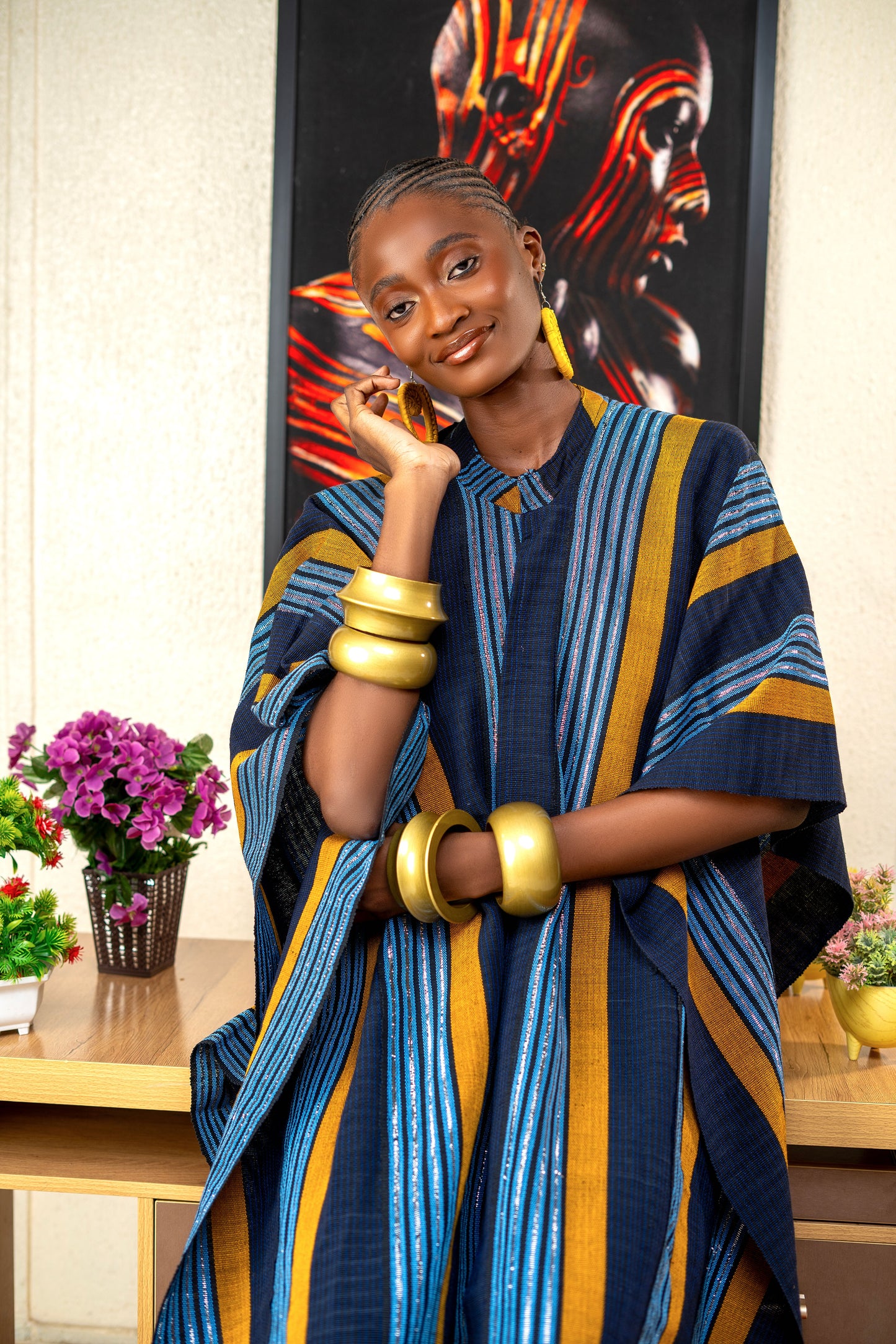 Aso Oke Kimono-Blue
