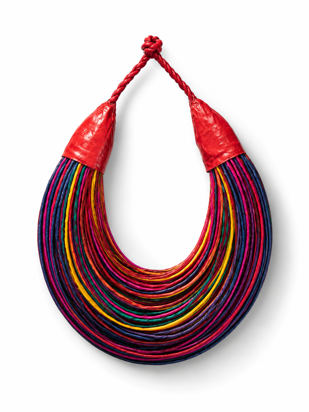 Aziza Genuine Leather Multi Strand Statement Necklace