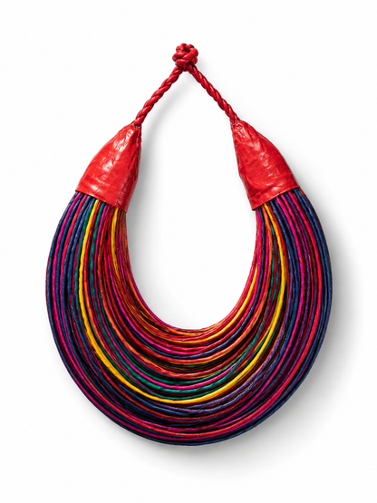 Aziza Genuine Leather Multi Strand Statement Necklace
