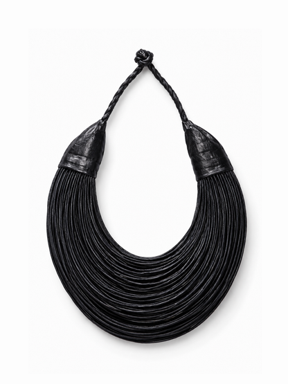 Aziza Genuine Leather Multi Strand Statement Necklace
