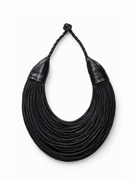 Aziza Genuine Leather Multi Strand Statement Necklace