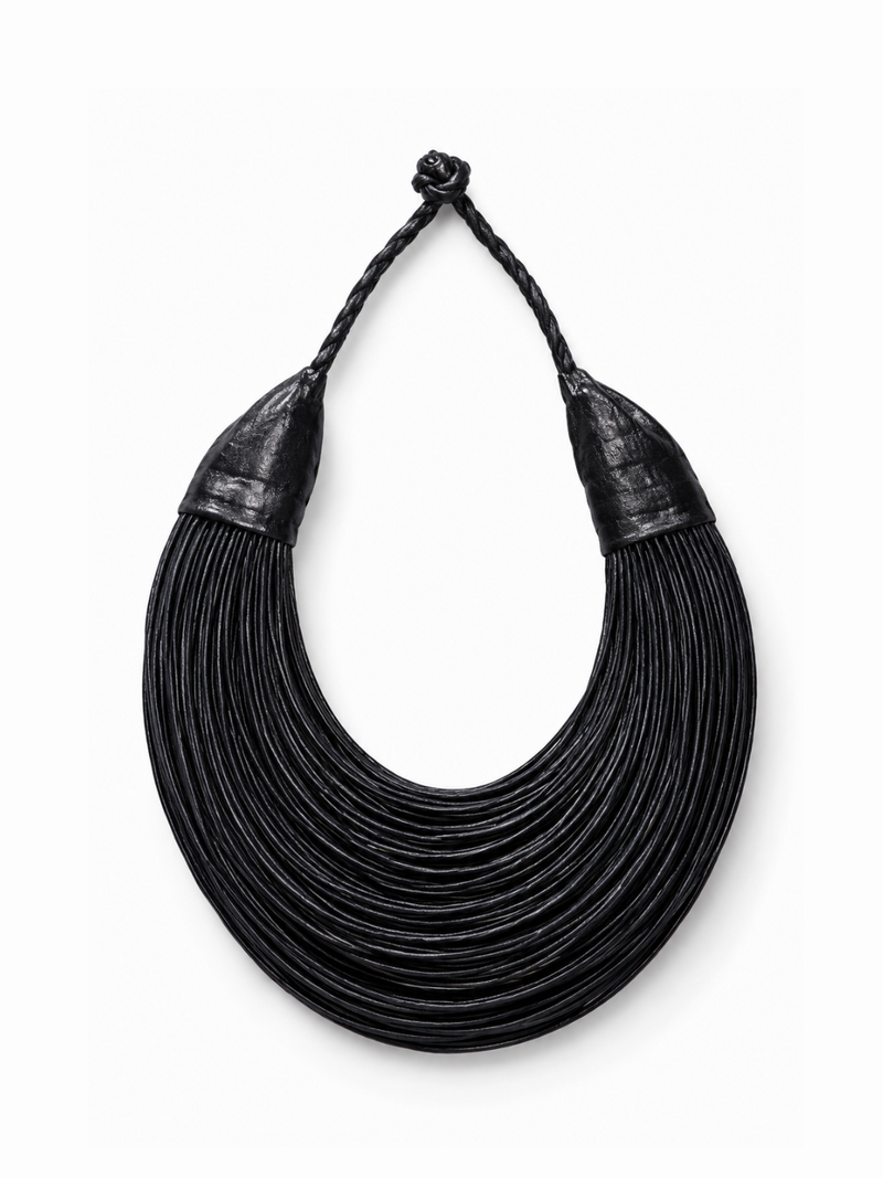 Aziza Genuine Leather Multi Strand Statement Necklace